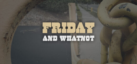 Friday and whatnot title in a western font over yellow chain link.