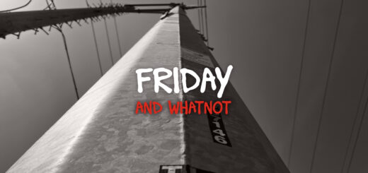 Friday and whatnot in Basquiat font over a black and white power pole
